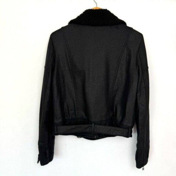 Free People black Vegan Leather Sherpa Collar MotoJacket size XSmall - Picture 3 of 10